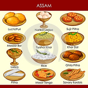 Illustration of delicious traditional food of Assam India