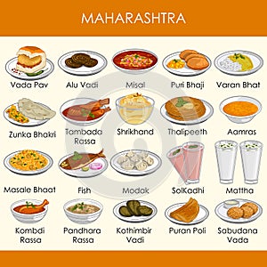 Illustration of delicious traditional food of Maharashtra India