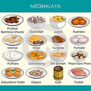 Illustration of delicious traditional food of Meghalaya India