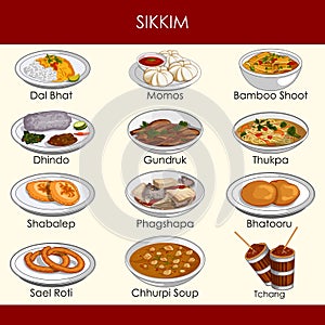 Illustration of delicious traditional food of Sikkim India photo