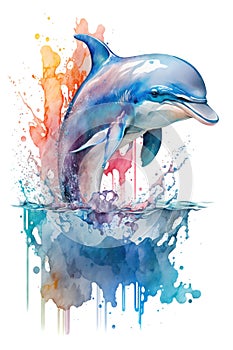 Illustration delphin in watercolor. Animal on a white background, generative AI