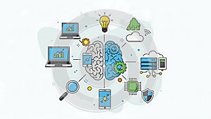 AI Brain Data Analysis, Machine Learning, Cloud Computing Concept