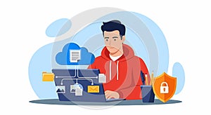 Cloud Computing and Data Security Concept with Man Using Laptop