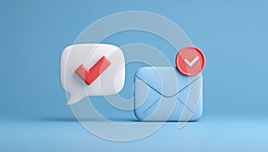 A speech bubble and an envelope, both with a check mark