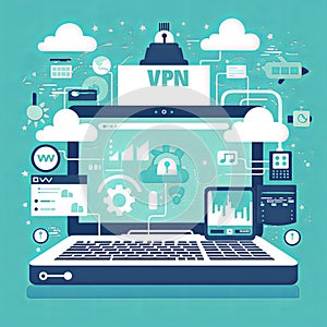 VPN concept illustration with digital security and cloud technology