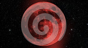 Abstract red moon background with starry sky photo