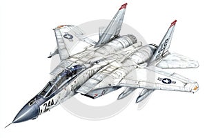 This illustration depicts an F14 Tomcat fighter jet a powerful aircraft known for its variablesweep wings twinengine design photo