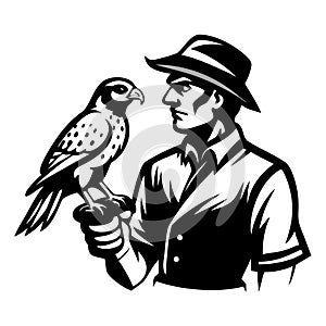 Falconer with Bird of Prey Illustration for Tattoo Design and Graphic Artwork photo