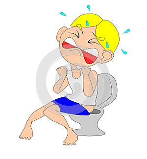 The illustration depicts a man with constipation.