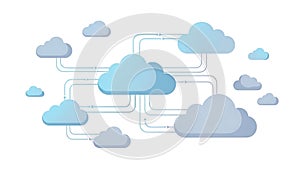 An illustration of interconnected cloud computing services on a white background