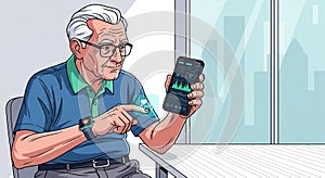 Senior Man Using Health App on Smartphone
