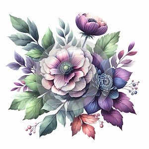 Illustration depicts a stunning bouquet of flowers in full bloom, with a variety of colors and shapes.