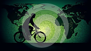 illustration depicts a stylized silhouette of a cyclist pedaling their way through World Bicycle Day