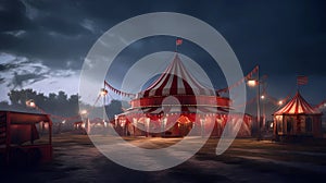 The illustration depicts a vibrant circus scene under the iconic big top tent.