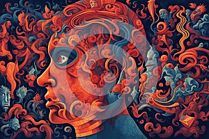 Illustration that describe the complex and enigmatic realm of schizophrenic patient\'s mind photo