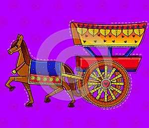 Illustration of desi indian art style horse cart.