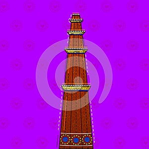 Illustration of desi indian art style Kutub minar.