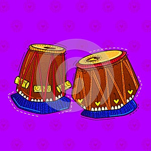 Illustration of desi indian art style musical instrument tabla.