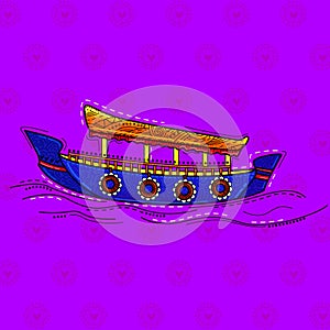 Illustration of desi indian art style shikara boat.
