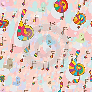 Bird and music seamless pattern
