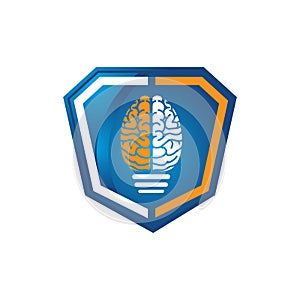 Illustration design brain shape bulb isolated on shield