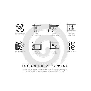 Illustration of Design and Development Tools, App, Web and Computer Developing