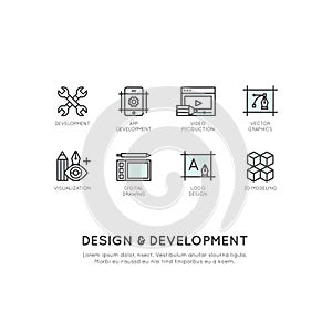 Illustration of Design and Development Tools, App, Web and Computer Developing
