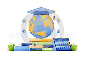 illustration design of educational scholarships with international funding. tuition aid registration schedule for student merit.