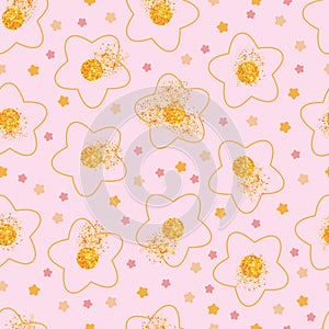 Flower golden glitter spread seamless pattern