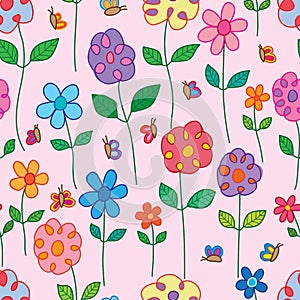 Flower branch butterfly pink seamless pattern