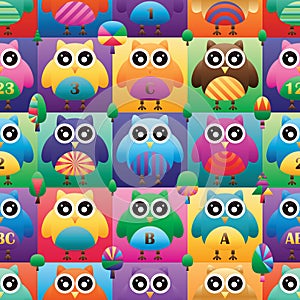 Owl big eye square symmetry color seamless pattern photo