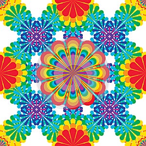 Rainbow flower center seamless pattern