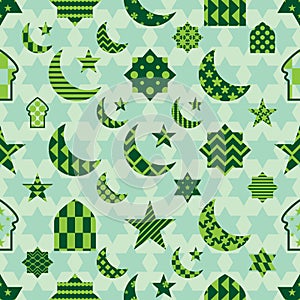 Ramadan element cut green pastel symmetry seamless pattern