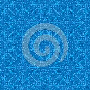 Ramadan moon diamond shape connect blue seamless pattern