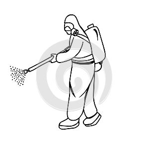 Illustration design Spraying disinfectant with complete PPE