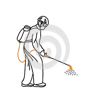 Illustration design Spraying disinfectant with complete PPE photo