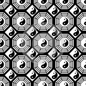 Taiji Bagua black and white symmetry seamless pattern photo