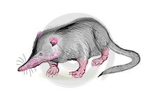 Illustration of desman. Mammal of the mole family. Wildlife animals. Isolated drawing on white background. Print for fabric,