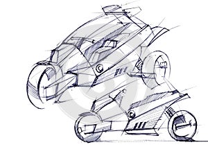 Illustration of the development of a motorcycle project for a city on electric motors.