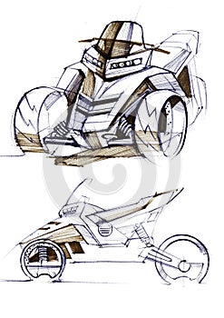 Illustration of the development of a motorcycle project for a city on electric motors.