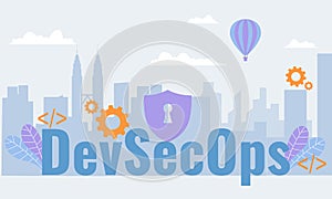 Illustration of DevSecOps methodology of a secure software development process works. Cybersecurity concept