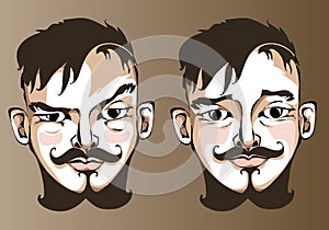 Illustration of different facial expressions a man