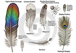 A long, peacock-like Display Feather features an eye pattern