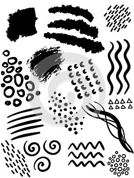 Illustration of different shapes bubbles lines and dots in black color isolated on white