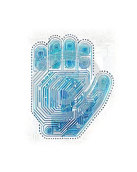 An Illustration of a digital circuit in a hand impression, Humanly enhanced AI Generated image