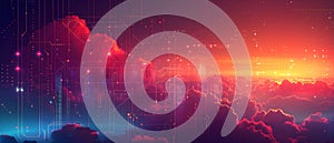 Illustration of Digital Cloud Network: Showcasing Digitalization and Cloud Computing. Concept