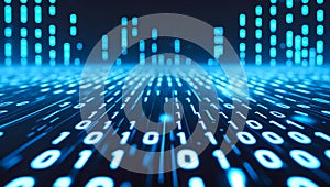 An illustration of digital data with blue binary code. Digital matrix background. AI-Generated