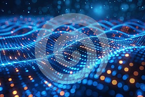 Digital image of blue binary code background with glowing digital network and cyber connections, data transfer technology con