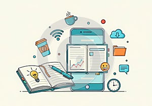 Digital learning and study tools illustration