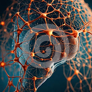 illustration of digital neural connections and human brain silhouette activity